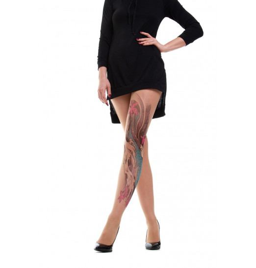 Колготки Koi Fish с имитацией тату в виде бирюзового карпа