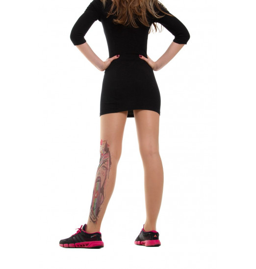 Телесные колготки с имитацией тату сбоку в виде инста-дивы