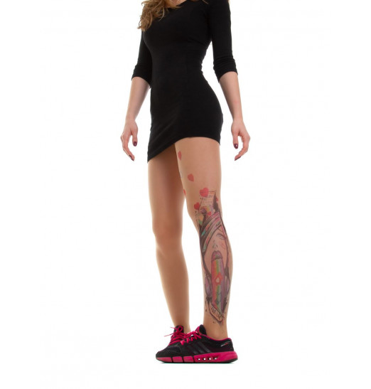 Телесные колготки с имитацией тату сбоку в виде инста-дивы