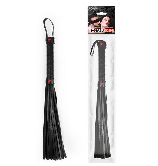 Черная многохвостая гладкая плеть с ручкой - 40 см.