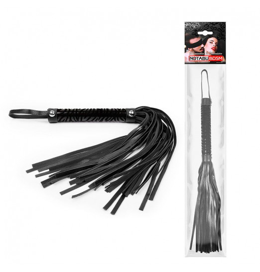 Черная гладкая плеть-флоггер с ручкой - 40 см.