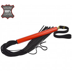 Черная многохвостая плеть MIX с красной ручкой - 47 см.