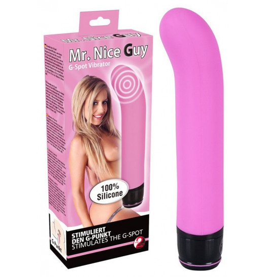 Розовый изогнутый вибратор Mr. Nice Guy - 23 см.
