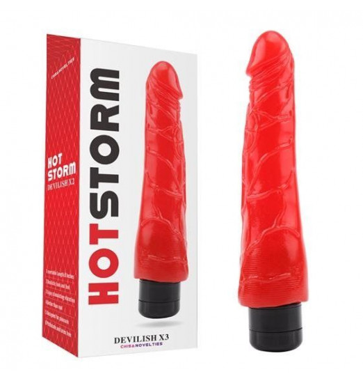 Красный реалистичный вибратор Hot Storm Devilish X3 - 23,2 см.