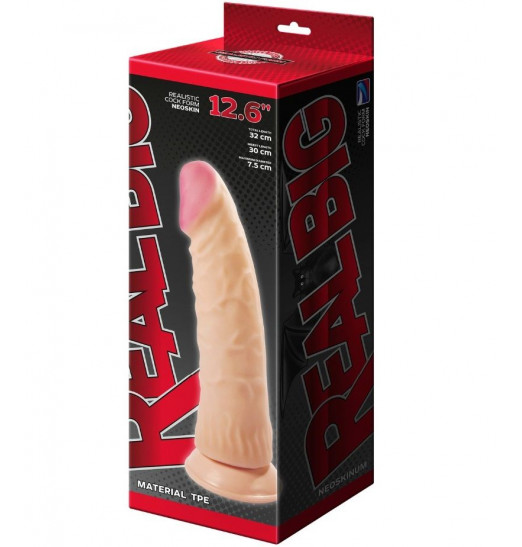 Телесный фаллоимитатор-супергигант с присоской - 32 см.