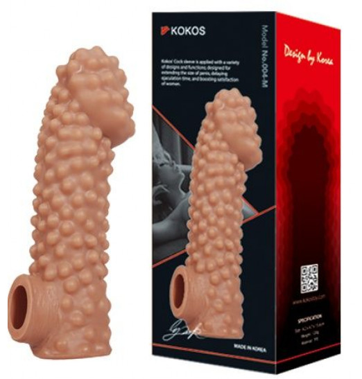 Телесная насадка на фаллос с отверстием для мошонки - 15,6 см.