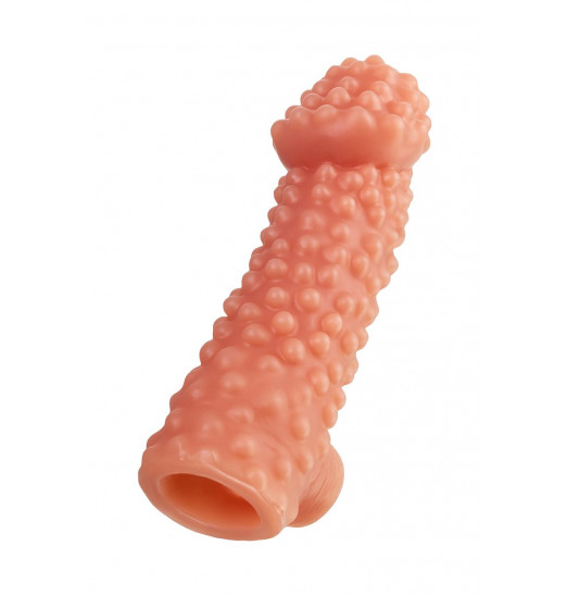 Телесная насадка на фаллос с отверстием для мошонки - 15,6 см.