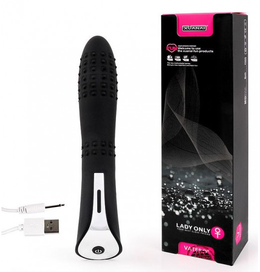 Черный вибромассажер с пупырышками с 7 режимами пульсации - 20 см. Черный вибромассажер с пупырышками с 7 режимами пульсации - 20 см.