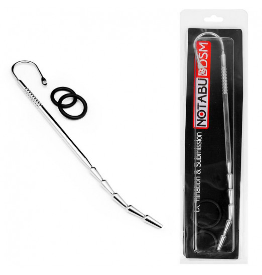 Стимулятор уретры с изогнутым кончиком и 2 фиксирующими кольцами