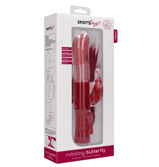 Красный вибратор-кролик Rotating Butterfly - 22,8 см.