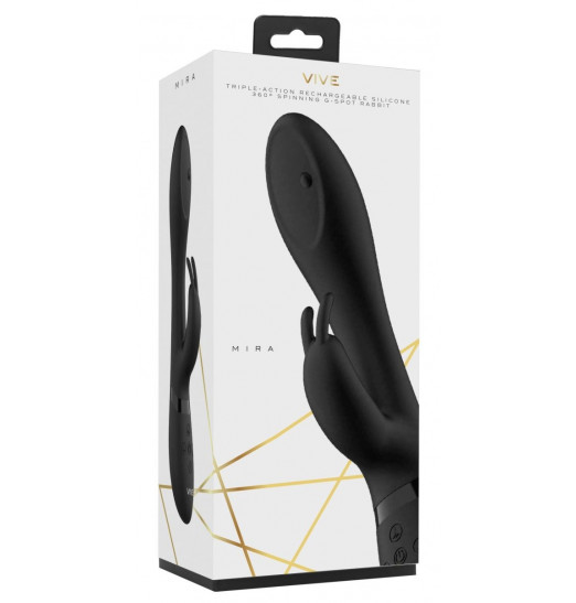 Черный вибромассажер-кролик Mira - 21,5 см.