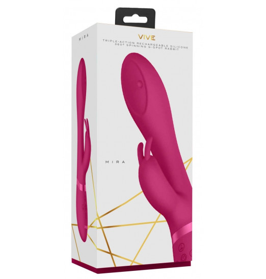 Розовый вибромассажер-кролик Mira - 21,5 см.