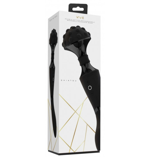 Черный двухсторонний вибромассажер Shiatsu - 27 см.