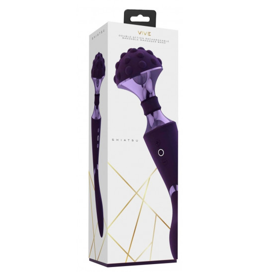 Фиолетовый двухсторонний вибромассажер Shiatsu - 27 см. Фиолетовый двухсторонний вибромассажер Shiatsu - 27 см.