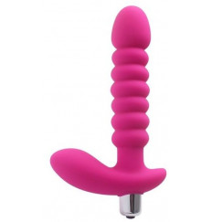 Розовый анальный рельефный вибростимулятор - 17 см.