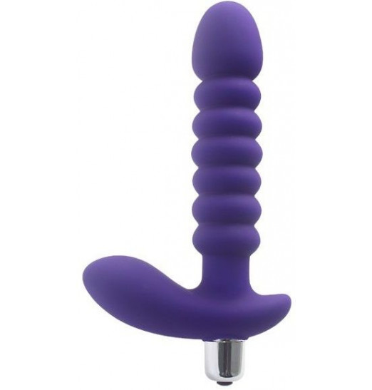 Фиолетовый анальный рельефный вибростимулятор - 17 см.