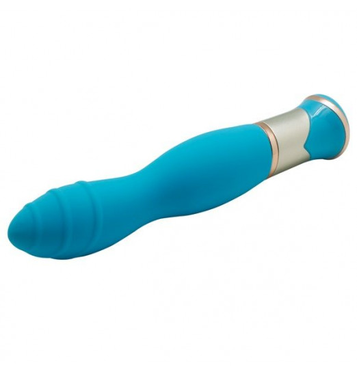 Голубой вибратор с ротацией ECSTASY Deluxe Rippled Vibe - 20 см.