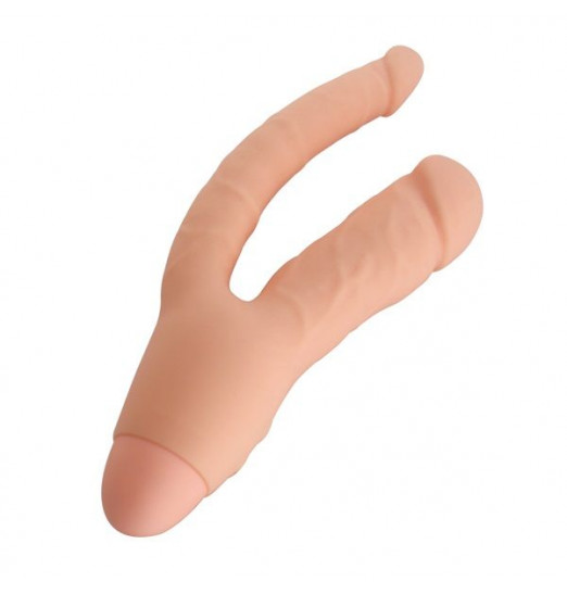 Телесный двойной вибратор INDULGENCE Insatiable Desire - 21,5 см.