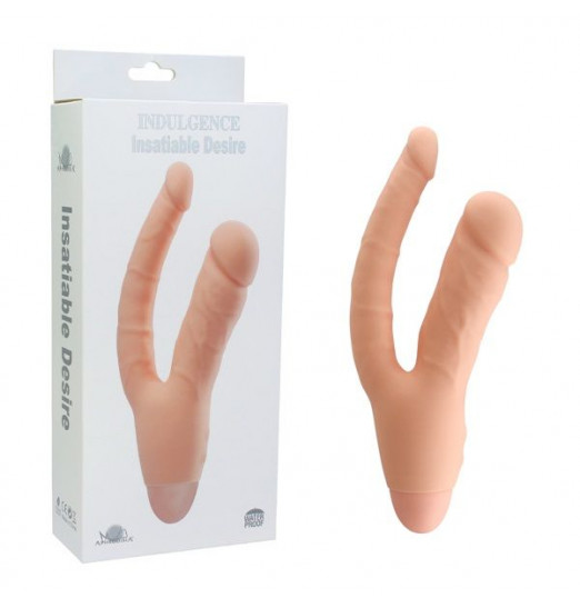 Телесный двойной вибратор INDULGENCE Insatiable Desire - 21,5 см.
