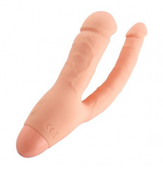 Телесный двойной вибратор INDULGENCE Rechargeable Insatiable Desire - 21 см.