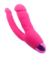 Розовый двойной вибратор INDULGENCE Rechargeable Insatiable Desire - 21 см.