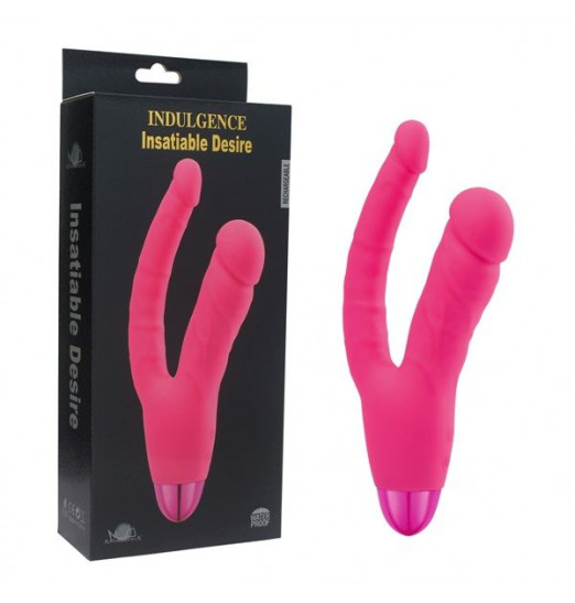 Розовый двойной вибратор INDULGENCE Rechargeable Insatiable Desire - 21 см.
