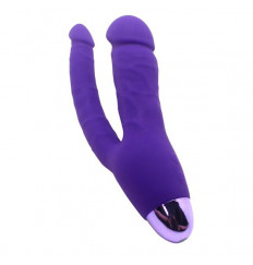 Фиолетовый двойной вибратор INDULGENCE Rechargeable Insatiable Desire - 21 см.