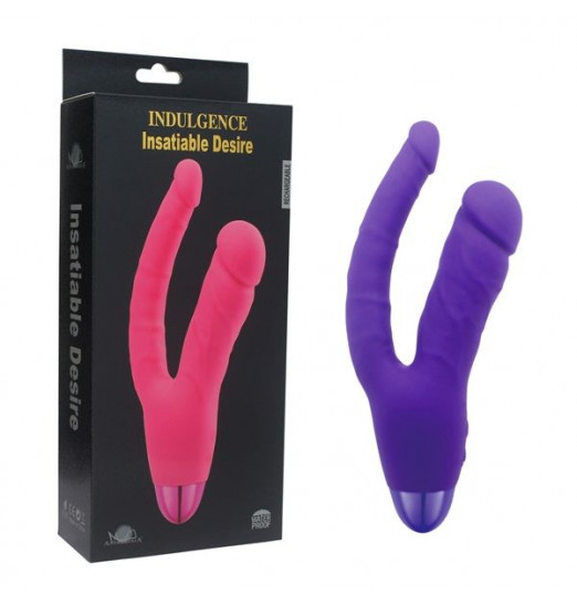 Фиолетовый двойной вибратор INDULGENCE Rechargeable Insatiable Desire - 21 см.