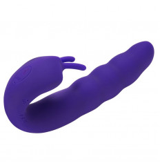 Фиолетовый вибратор Ribbed Dual Stimulator with Rolling Ball - 17 см.