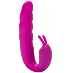 Розовый вибратор Ribbed Dual Stimulator with Rolling Ball - 17 см.