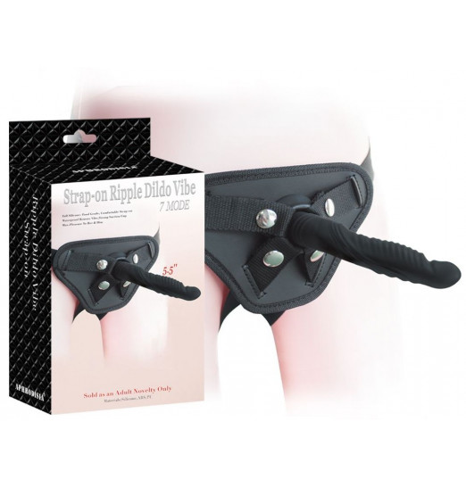 Черный вибрострапон 5.5 inch Strap-on Ripple Dildo Vibe - 13,8 см.