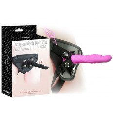 Розовый вибрострапон 5.5 inch Strap-on Ripple Dildo Vibe - 13,8 см.