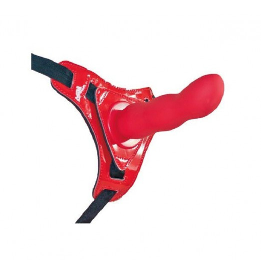 Красные трусики со сменной насадкой из силикона Strap-on Curved Dong - 13,5 см.