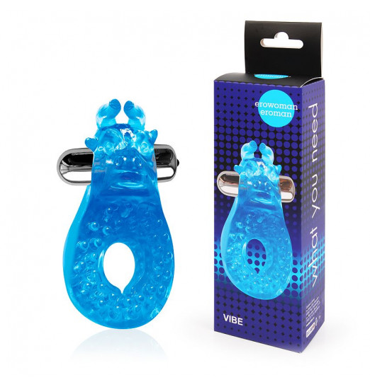 Голубое эрекционное виброкольцо с шипиками