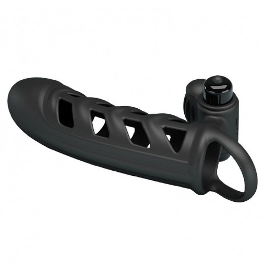 Черная насадка на пенис с вибропулей Penis Sleeve II - 18,8 см.