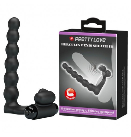 Черная насадка для двойной стимуляции Hercules Penis Sheath III - 15,3 см.