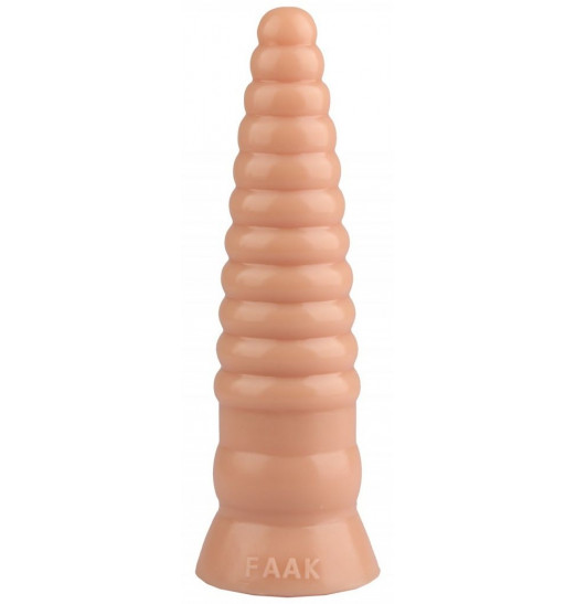 Телесный конический рельефный анальный фаллоимитатор - 22,5 см.