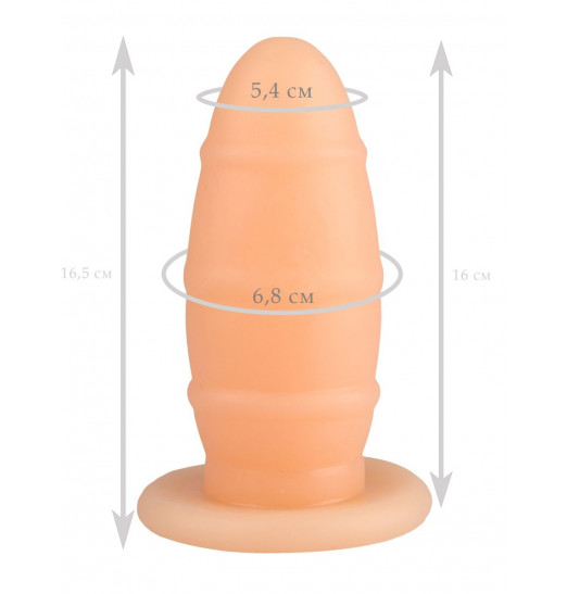 Телесная овальная анальная втулка с ребрышками - 16,5 см.