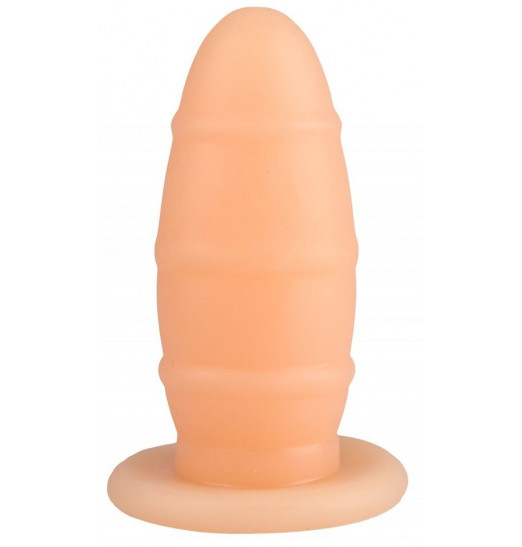 Телесная овальная анальная втулка с ребрышками - 16,5 см.