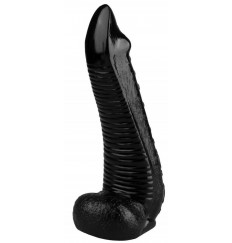 Черная рельефная реалистичная анальная втулка - 22 см.