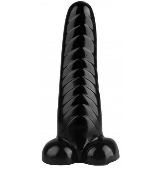 Черная изогнутая рельефная анальная втулка - 23,5 см.