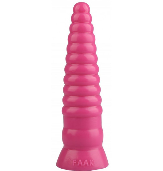Розовая рельефная коническая анальная втулка - 22,5 см.