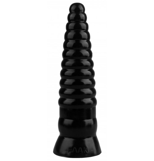 Черная рельефная коническая анальная втулка - 22,5 см.