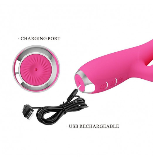 Розовый вибромассажер-кролик Rachel с имитацией оральных ласк - 19,9 см.