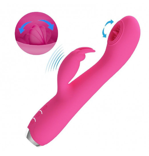 Розовый вибромассажер-кролик Rachel с имитацией оральных ласк - 19,9 см.