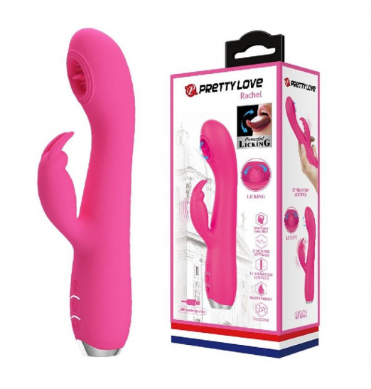 Розовый вибромассажер-кролик Rachel с имитацией оральных ласк - 19,9 см.