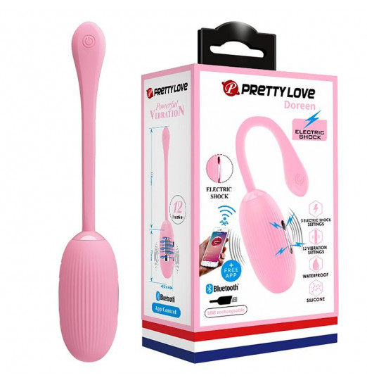 Нежно-розовое виброяйцо Doreen с электростимуляцией и управлением через приложение