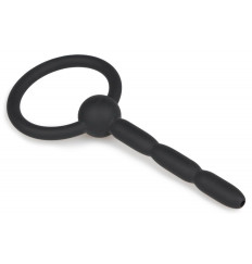 Черный силиконовый уретральный плаг Ribbed Hollow Silicone Penis Plug - 10,5 см.