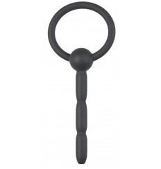 Черный силиконовый уретральный плаг Ribbed Hollow Silicone Penis Plug - 10,5 см.