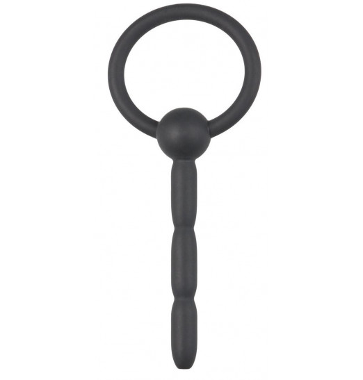 Черный силиконовый уретральный плаг Ribbed Hollow Silicone Penis Plug - 10,5 см.